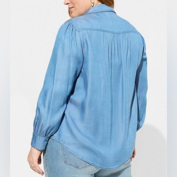 🆕 NWT Women’s torrid 2 Tencel Blue Chambray Button Up Shirt 18 20 2X 2XL XXL - Picture 10 of 12